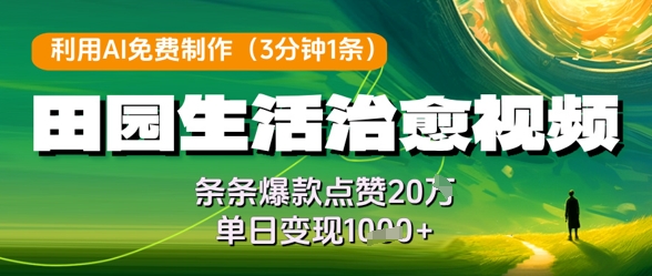 利用AI免费制作田园生活治愈视频，条条爆款点赞20W，单日变现几张 - 创享网-创享网