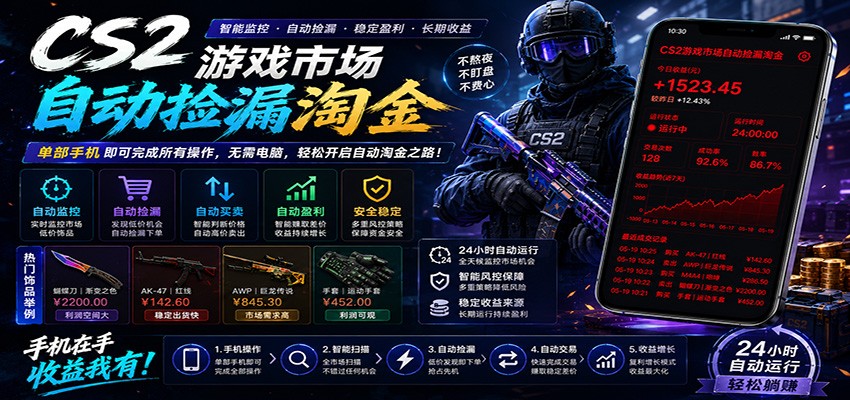 CSGO挂机捡漏项目通过利用游戏饰品交易机制,结合薄凉软件辅助捡漏,实现盈利-创享网