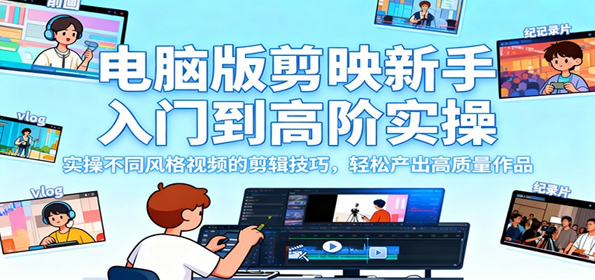 电脑版剪映新手入门到高阶实操,实操不同风格视频的剪辑技巧,轻松产出高质量作品-创享网