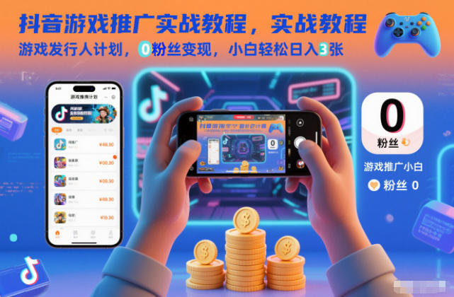 抖音游戏推广实战教程,游戏发行人计划,0粉丝变现,小白轻松日入3张-创享网