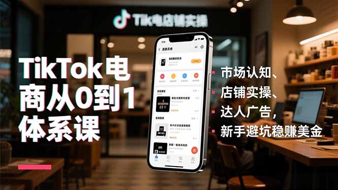 TikTok电商从0到1体系课，市场认知、店铺实操、达人广告，新手避坑稳赚美金-创享网