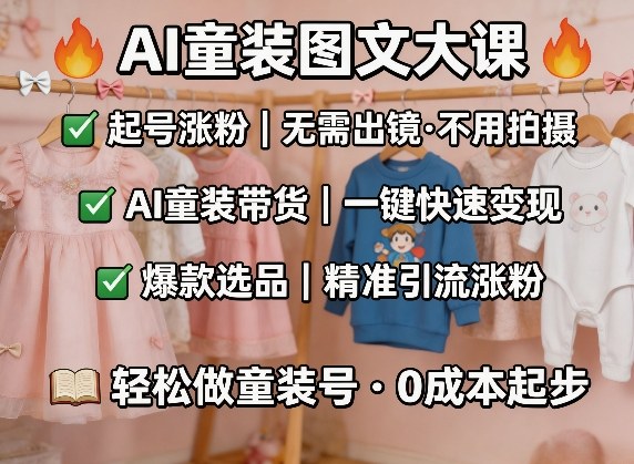AI童装图文剪辑，某社群童装图文大课，起号涨粉、AI童装带货、爆款选品，无需出镜和拍摄-创享网