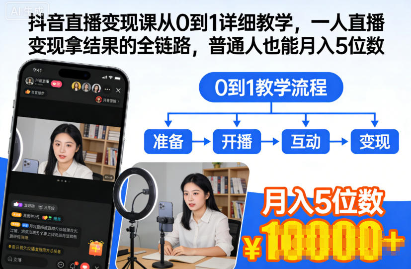 抖音直播变现课从0到1详细教学,一人直播变现拿结果的全链路,普通人也能月入5位数-创享网