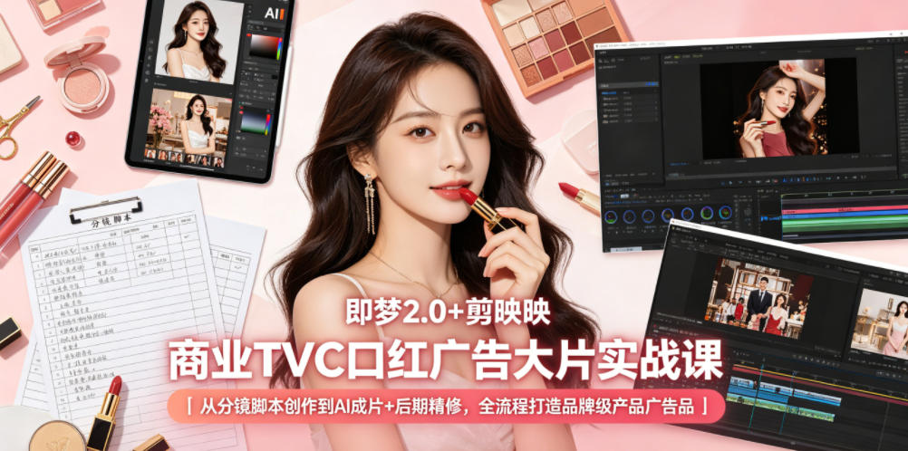 即梦2.0+剪映商业TVC口红广告大片实战课｜从分镜脚本创作到AI成片+后期精修，全流程打造品牌级产品广告-创享网