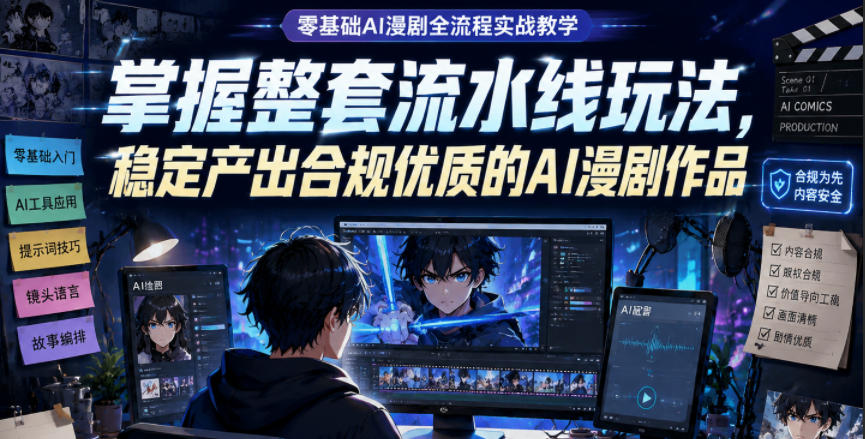 零基础AI漫剧全流程实战教学，掌握整套流水线玩法，稳定产出合规优质的AI漫剧作品-创享网