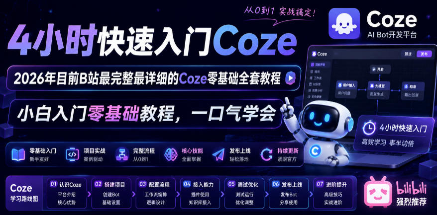 4小时快速入门Coze！2026年目前B站最完整最详细的Coze零基础全套教程，小白入门零基础教程，一口气学会！-创享网