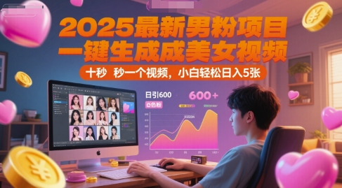 2025最新男粉项目，一键生成美女视频，日引600+色粉 十秒一个视频，小白轻松日入5张【揭秘】 - 创享网-创享网