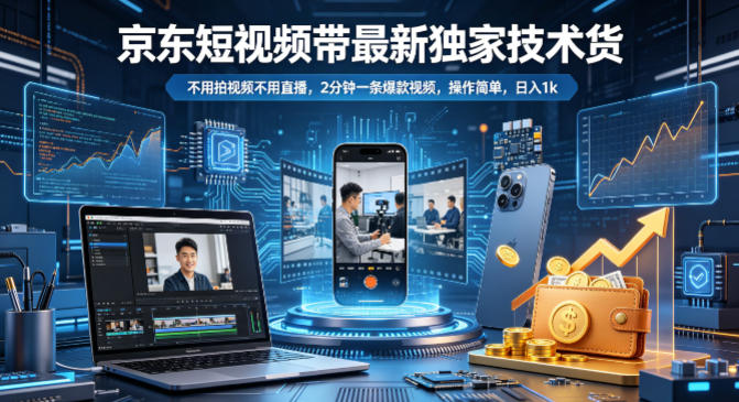 京东短视频带货最新独家技术，不用拍视频不用直播，2分钟一条爆款视频，操作简单，日入1k+【揭秘】-创享网