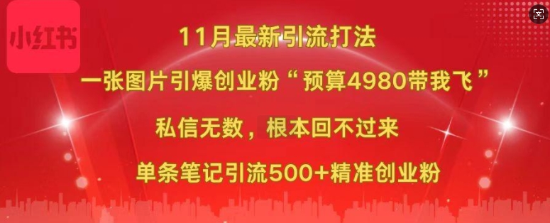 小红书11月最新图片打粉，一张图片引爆创业粉，“预算4980带我飞”，单条引流500+精准创业粉 - 创享网-创享网