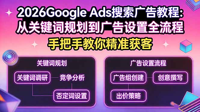 2026Google Ads搜索广告教程：从关键词规划到广告设置全流程，手把手教你精准获客-创享网
