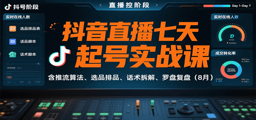 抖音直播七天起号实战课：含推流算法、选品排品、话术拆解、罗盘复盘(8月) - 创享网-创享网