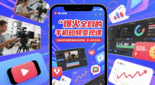 爆火全网的手机短视频变现课，0基础教你拍摄剪辑涨粉运营变现，用一部手机挣钱 - 创享网-创享网