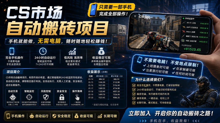 手机即可操作的CS市场自动搬砖系统｜自动监控｜自动下单|日入300+【揭秘】-创享网
