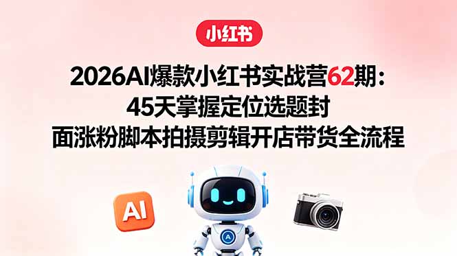 2026AI爆款小红书实战营62期：45天掌握定位选题封面涨粉脚本拍摄剪辑开店带货全流程-创享网