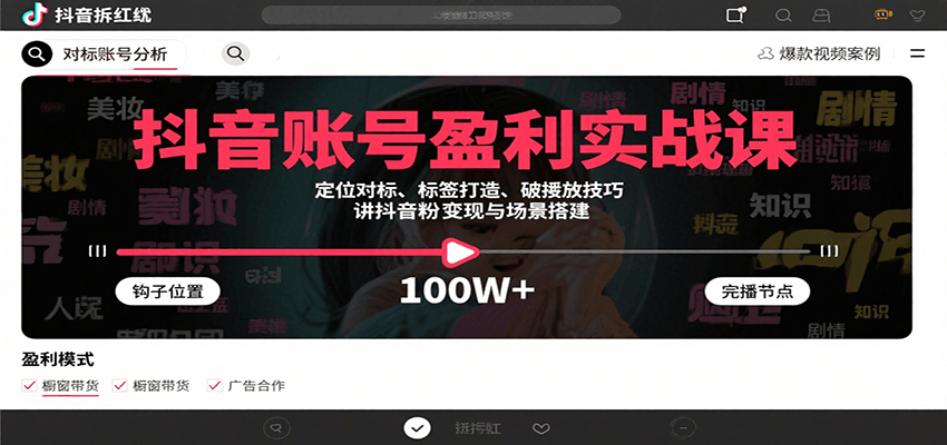 抖音账号盈利实战课，定位对标、标签打造、破播放技巧，讲涨粉变现与场景搭建 - 创享网-创享网