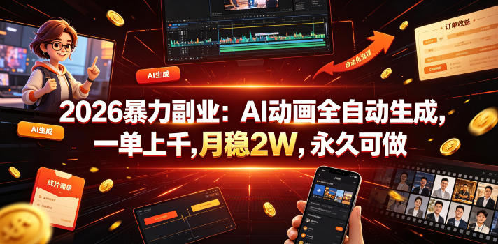2026暴力副业：AI动画全自动生成，一单上千，月稳2W，永久可做【揭秘】 - 创享网-创享网