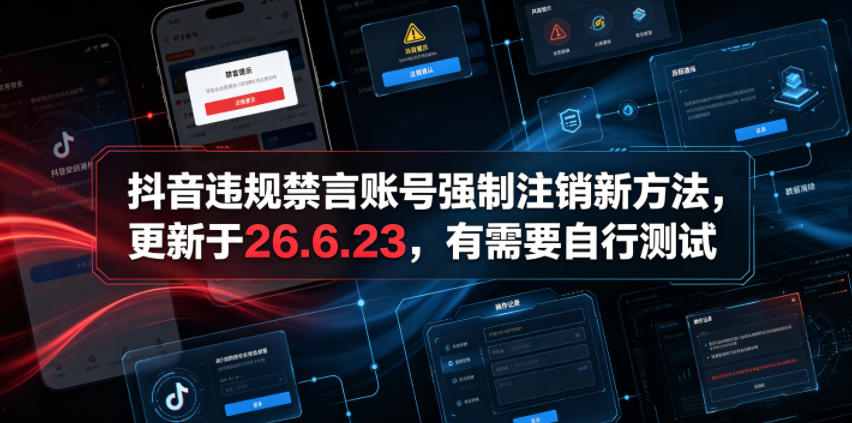 抖音违规禁言账号强制注销新方法，更新于26.6.23，有需要自行测试 - 创享网-创享网