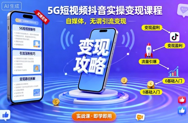 5G短视频抖音实操变现课程，自媒体，无谓引流变现-创享网
