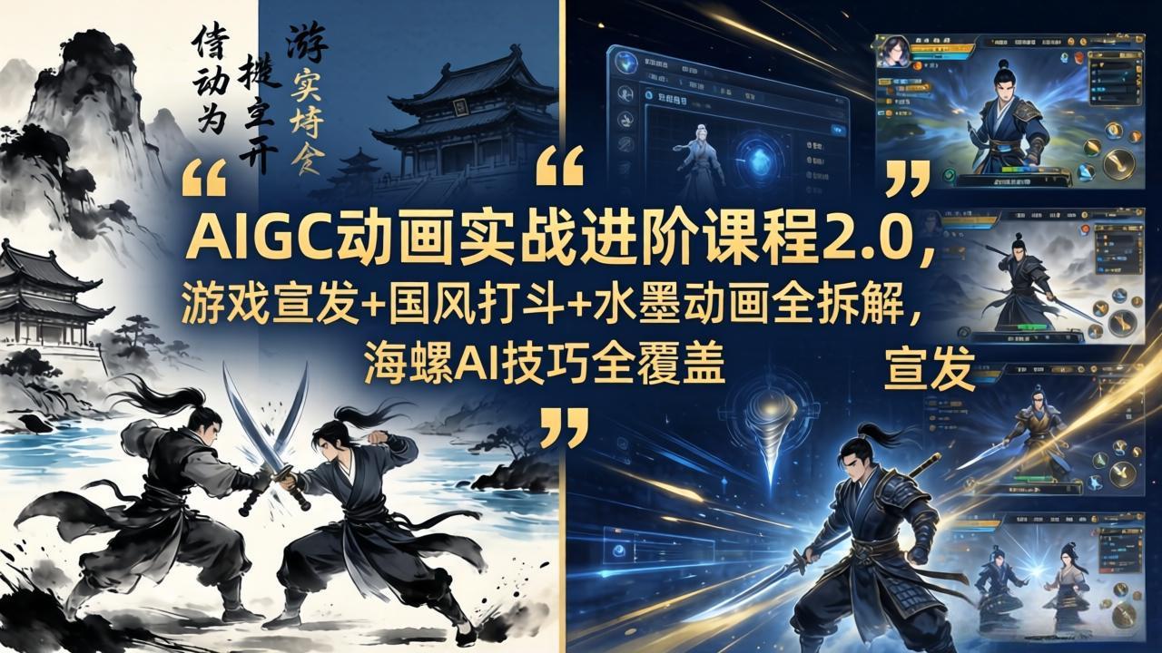 AIGC动画实战进阶课程2.0，游戏宣发+国风打斗+水墨动画全拆解，海螺AI技巧全覆盖-创享网