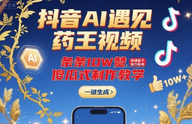 抖音AI遇见药王视频，条条10W赞，快速起千粉万粉号，傻瓜式制作教学 - 创享网-创享网