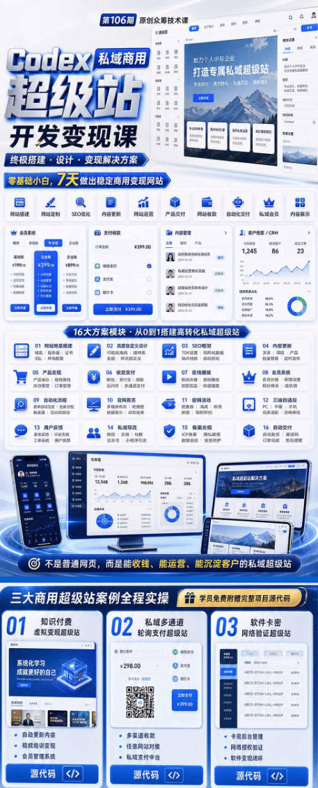 Codex私域商用超级站Ai开发变现课，7天带你从零基础到能自己动手做出能收钱、能运营、能沉淀客户的私域超级站-创享网