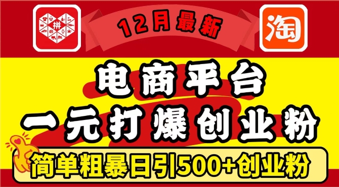 12月最新：电商平台1元打爆创业粉，简单粗暴日引500+精准创业粉，轻松月入过W【揭秘】 - 创享网-创享网