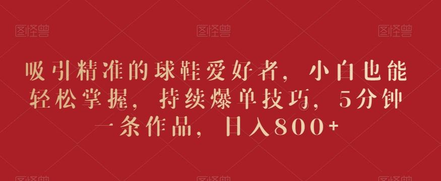吸引精准的球鞋爱好者，小白也能轻松掌握，持续爆单技巧，5分钟一条作品，日入800+【揭秘】 - 创享网-创享网