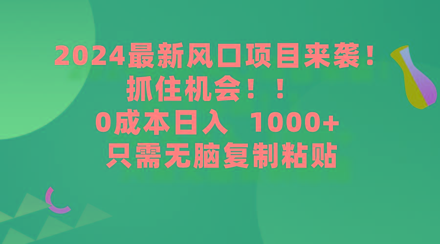 (9899期)2024最新风口项目来袭，抓住机会，0成本一部手机日入1000+，只需无脑复... - 创享网-创享网