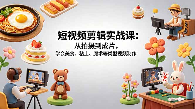 短视频剪辑实战课：从拍摄到成片，学会美食、粘土、魔术等类型视频制作-创享网