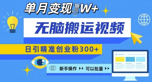 无脑搬运视频号可批量复制，新手即可操作，日引精准创业粉300+，月变现过W 【揭秘】 - 创享网-创享网