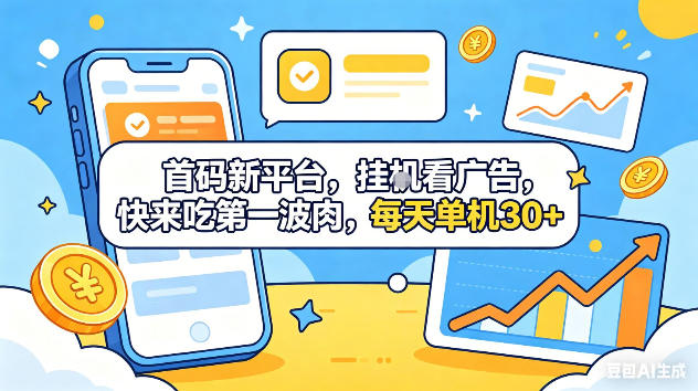首码新平台，挂G自动看广告，快来吃第一波肉，每天单机30+，可矩阵放大【揭秘】 - 创享网-创享网