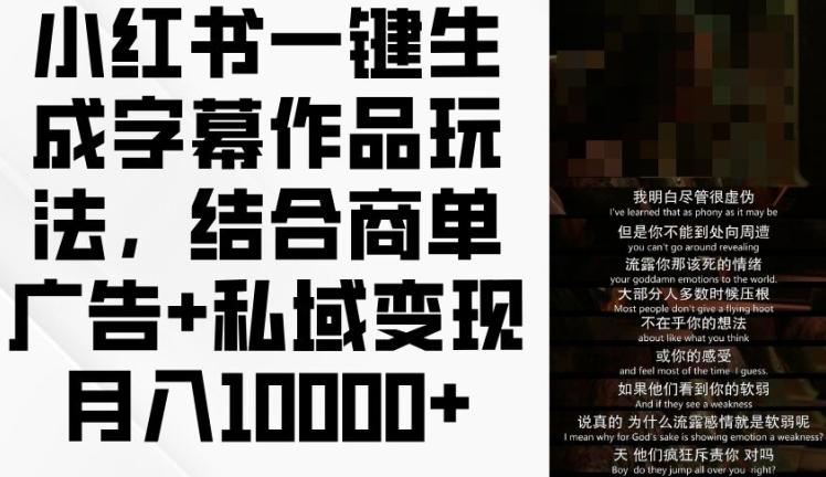 小红书一键生成字幕作品玩法，结合商单广告+私域变现月入1w+【揭秘】 - 创享网-创享网