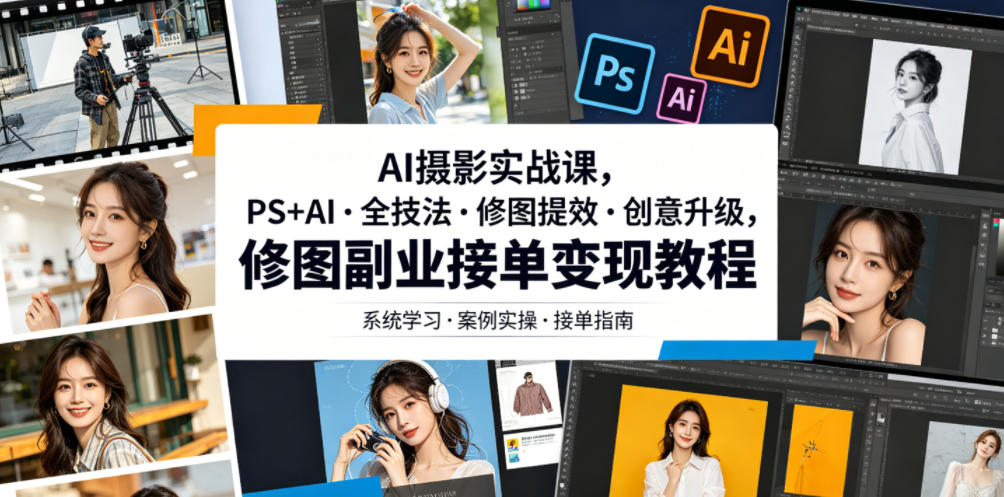 AI摄影实战课，PS+AI・全技法・修图提效・创意升级，修图副业接单变现教程-创享网