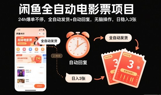 闲鱼全自动电影票项目,24h爆单不停,全自动发货+自动回复,无脑操作,日稳入3张【揭秘】-创享网