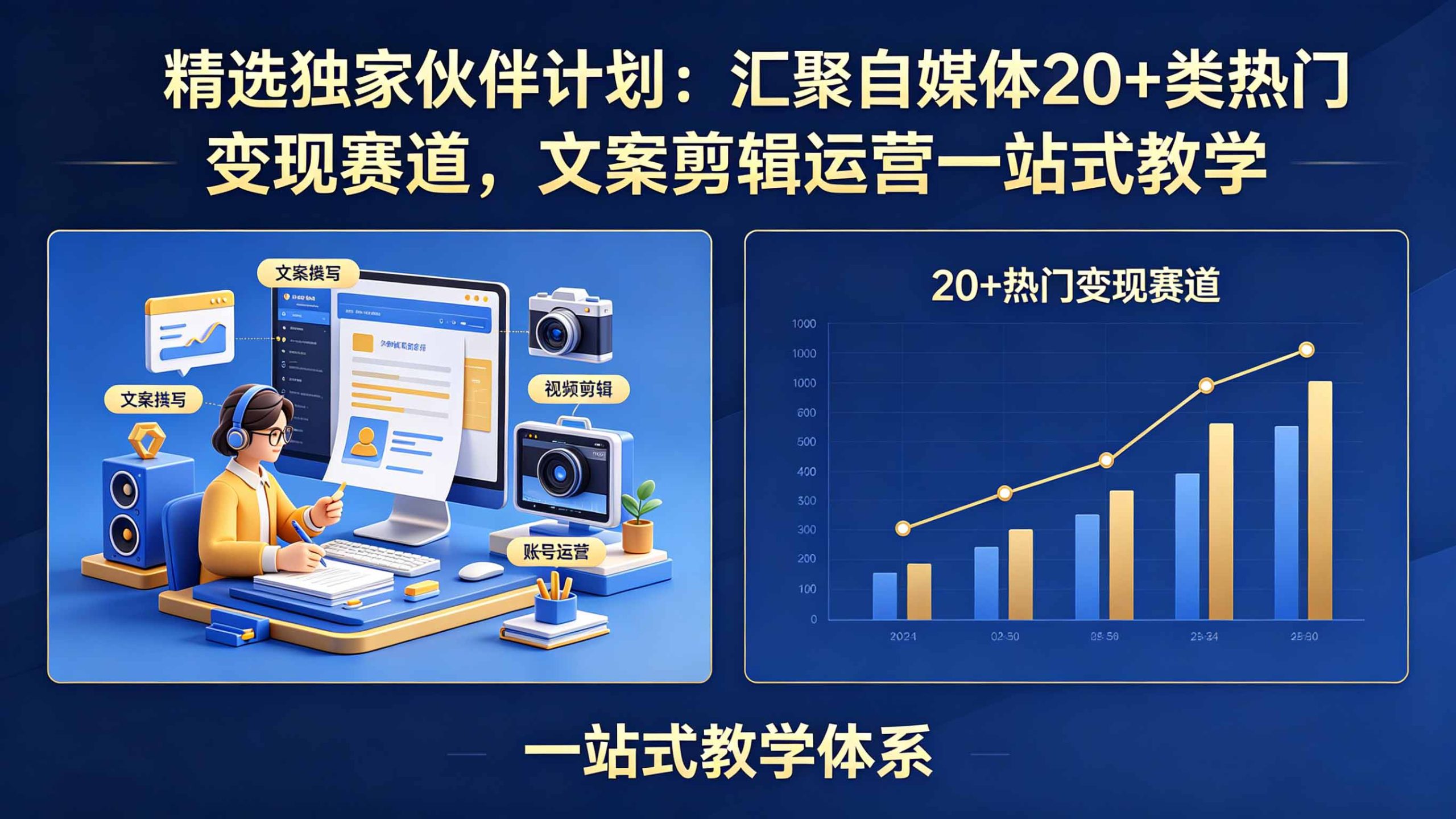 精选独家伙伴计划：汇聚自媒体20+类热门变现赛道，文案剪辑运营一站式教学-创享网