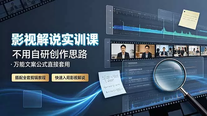 影视解说实训课｜万能文案公式直接套用，全套剪辑实操教学，零基础快速入局中视频副业-创享网