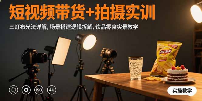 短视频带货+拍摄实训：三灯布光法详解,场景搭建逻辑拆解,饮品零食实景教学 - 创享网-创享网