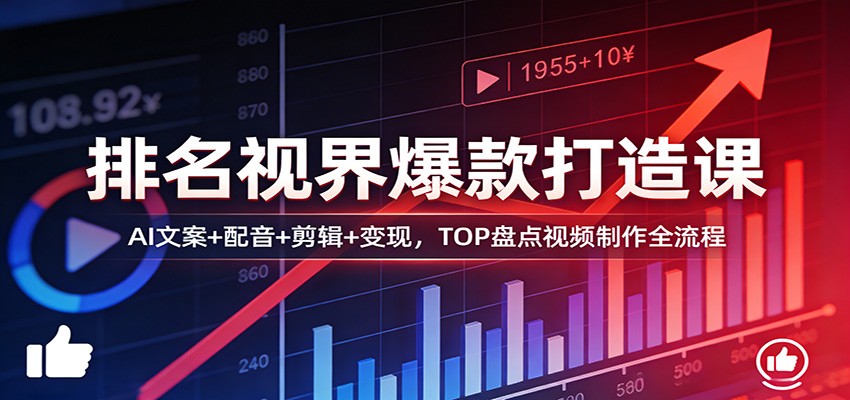 排名视界爆款打造课：AI文案+配音+剪辑+变现，TOP盘点视频制作全流程-创享网