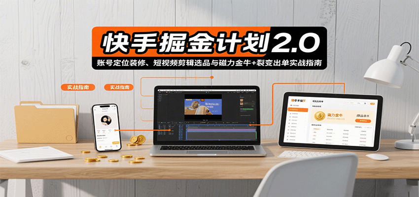 快手掘金计划2.0，账号定位装修、短视频剪辑选品与磁力金牛+裂变出单实战指南 - 创享网-创享网