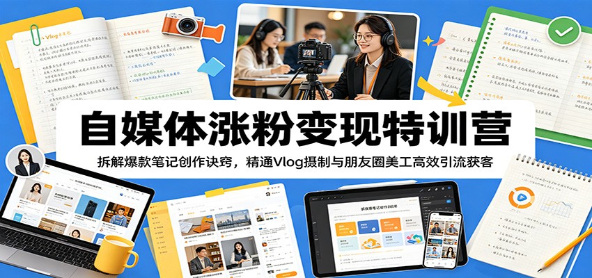 自媒体涨粉变现特训营：拆解爆款笔记创作诀窍，精通Vlog摄制与朋友圈美工高效引流获客-创享网