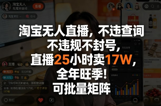 淘宝无人直播，不违规不封号，直播25小时卖17W，全年旺季！可批量矩阵【揭秘】-创享网
