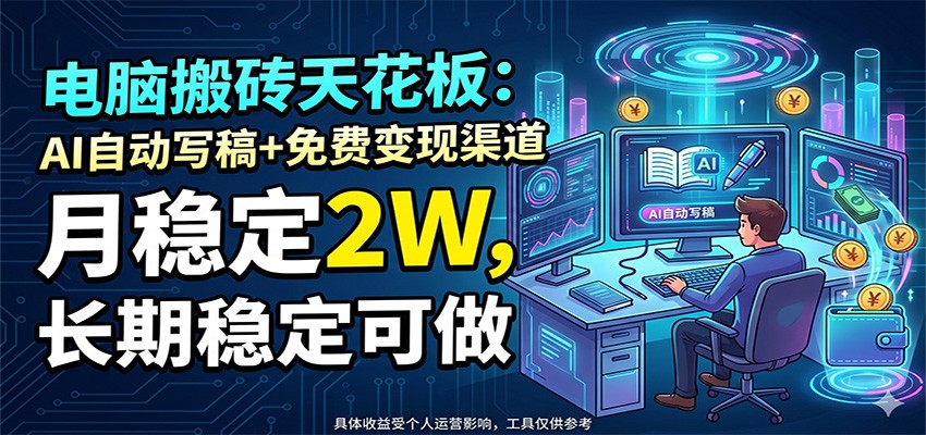 电脑搬砖天花板：AI自动写稿+免费变现渠道，月稳定2W，长期稳定可做-创享网