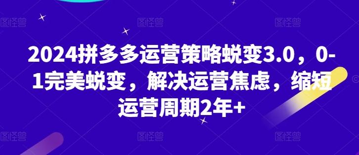 2024拼多多运营策略蜕变3.0，0-1完美蜕变，解决运营焦虑，缩短运营周期2年+ - 创享网-创享网