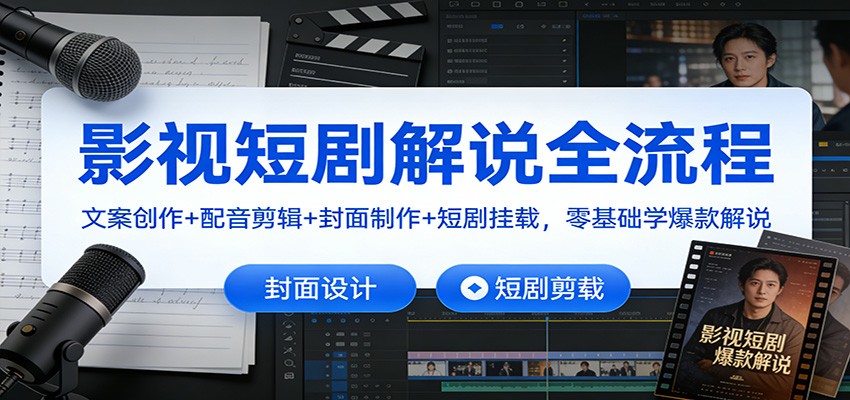 影视短剧解说全流程：文案创作+配音剪辑+封面制作+短剧挂载，零基础学爆款解说-创享网
