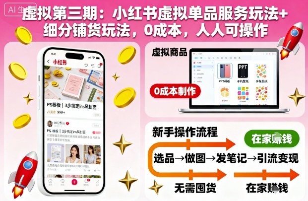 虚拟第三期:小红书虚拟单品服务玩法+细分铺货玩法,0成本,人人可操作(更新)-创享网