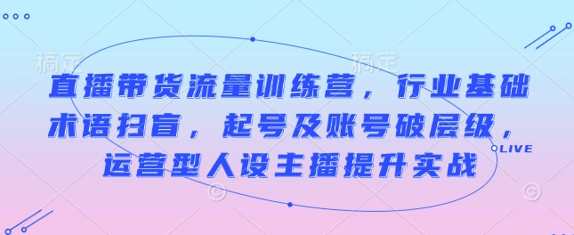 直播带货流量训练营，行业基础术语扫盲，起号及账号破层级，运营型人设主播提升实战 - 创享网-创享网