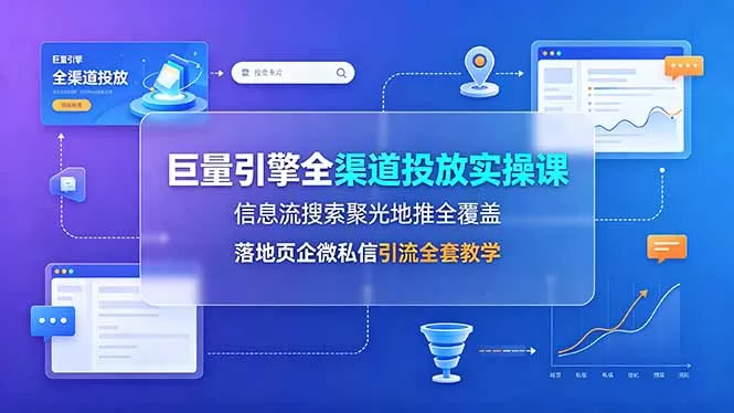 巨量引擎全渠道投放实操课|信息流/搜索/聚光/地推全覆盖,落地页、企微、私信引流完整落地教学