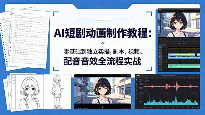 AI短剧动画制作教程：零基础到独立实操，剧本、视频、配音音效全流程实战-创享网
