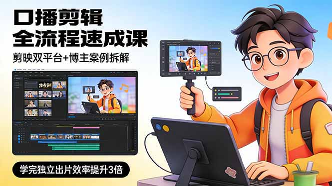 口播剪辑全流程速成课，剪映双平台+博主案例拆解，学完独立出片效率提升3倍-创享网