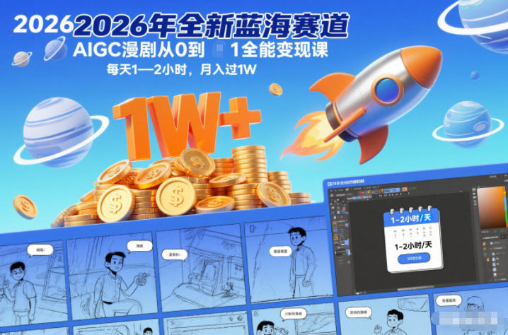 2026年全新蓝海赛道AIGC漫剧从0到1全能变现课,每天1—2小时,月入过1W-创享网